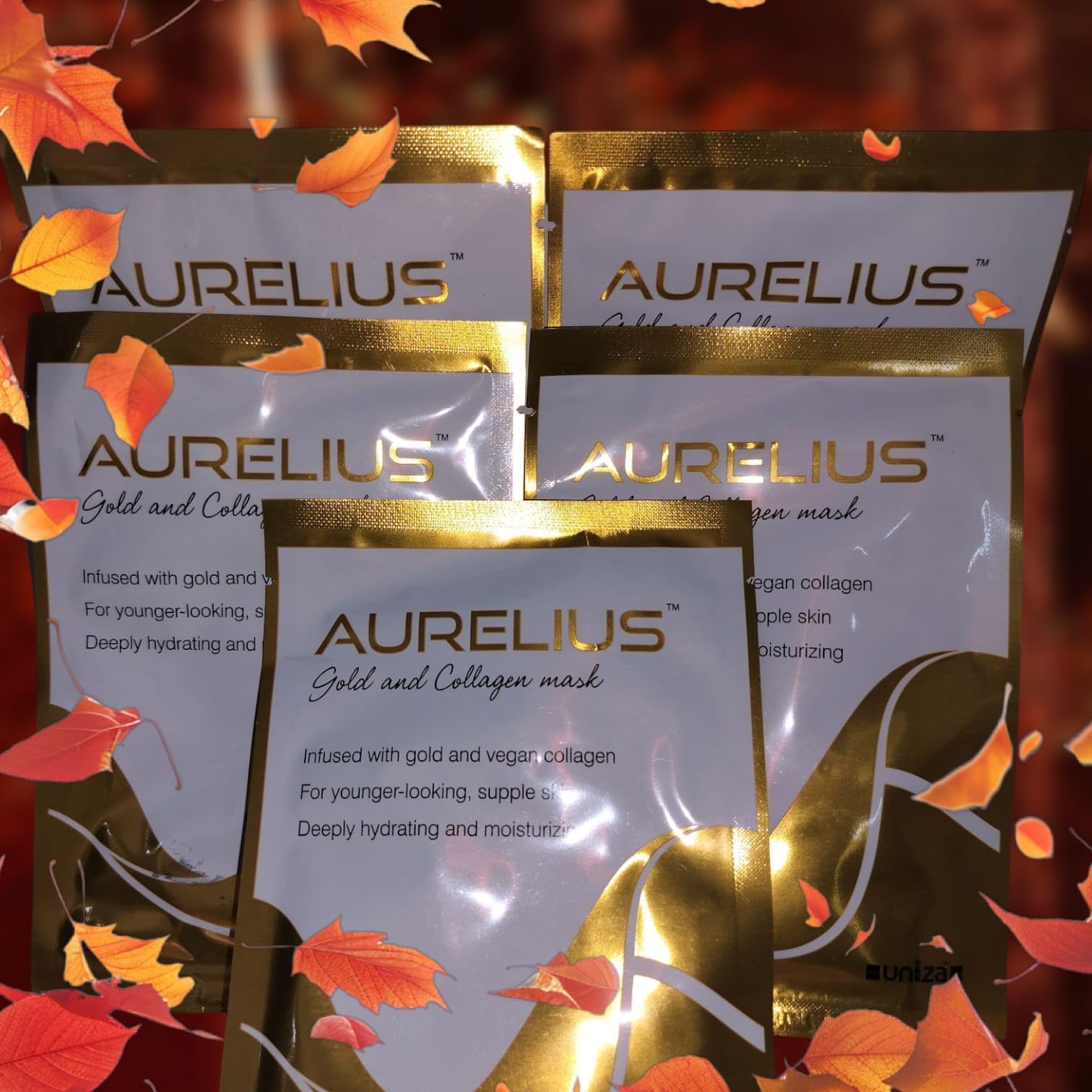 Aurelius Gold and Collagen Hydration Booster Face Mask, 23ml, with 5-Peptide Complex, Vegan Collagen PACK OF - 5