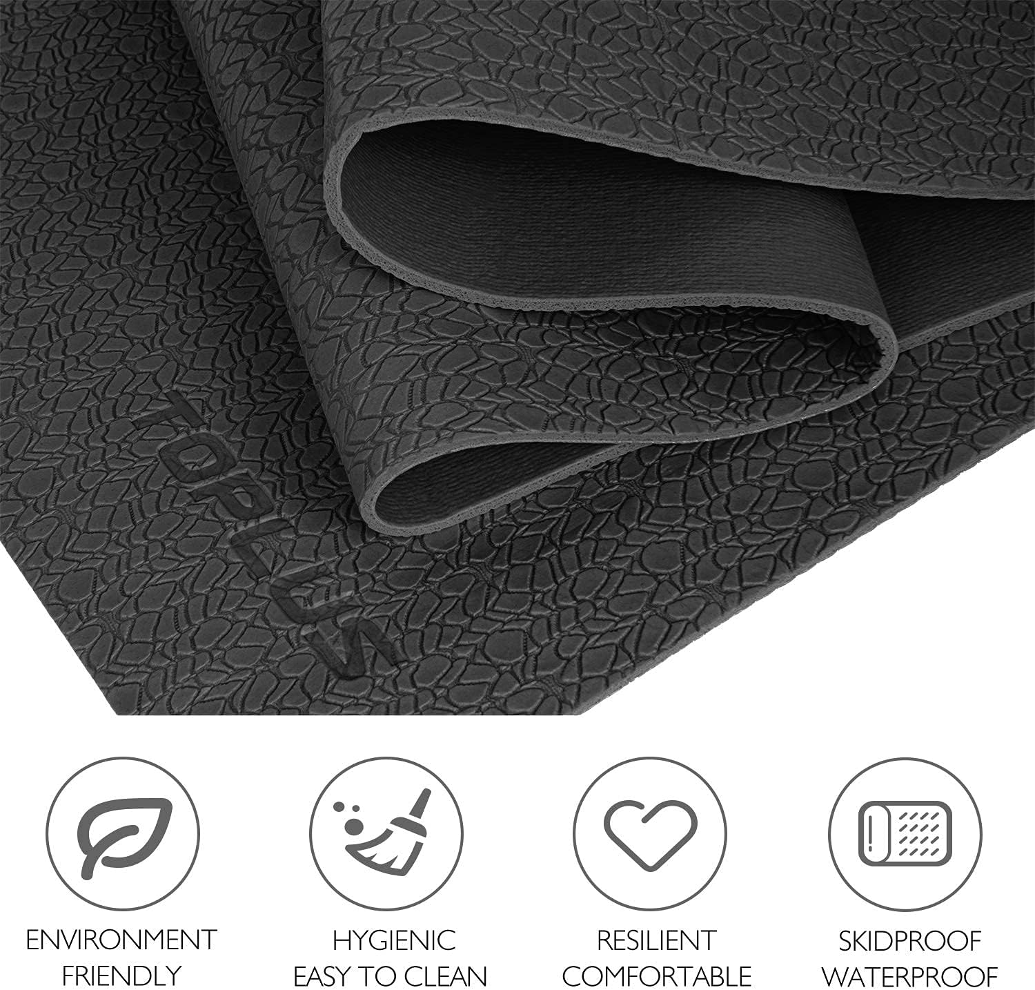 Yoga Mat, Premium 1/4 inch Imprint Non Slip Extra Thick Fitness & Exercise Mat with Carrying Strap, Workout Mat for All Types of Yoga, Pilates and Floor Exercises