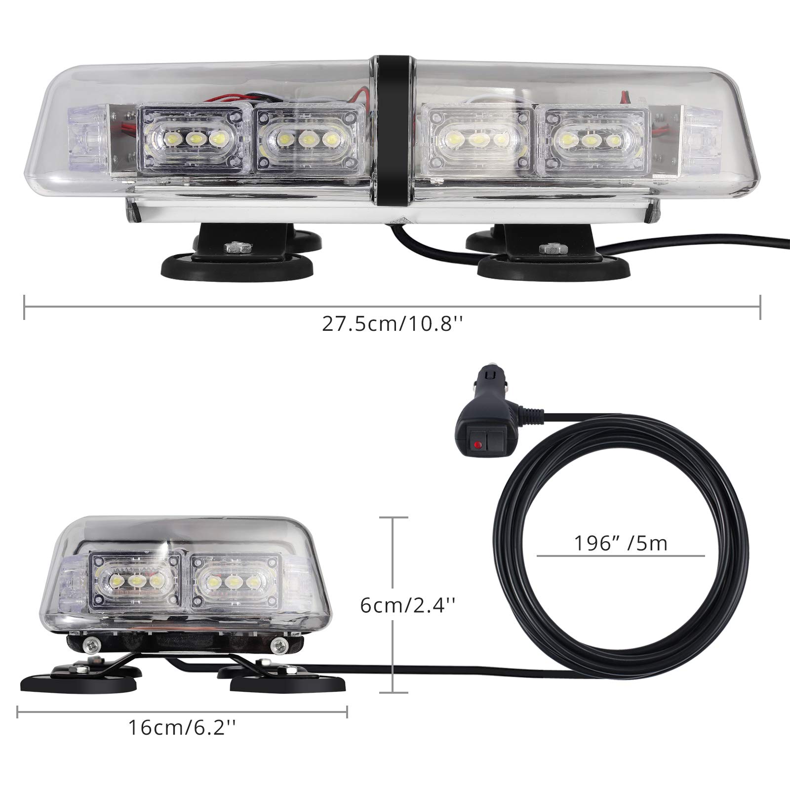 PROZOR migająca lampka ostrzegawcza 36 diod LED, światła odzysku z podstawą magnetyczną, światła ostrzegawcze awaryjne, 3 kolory, 7 trybów migania, stroboskop do samochodu, pojazdu ciężarowego