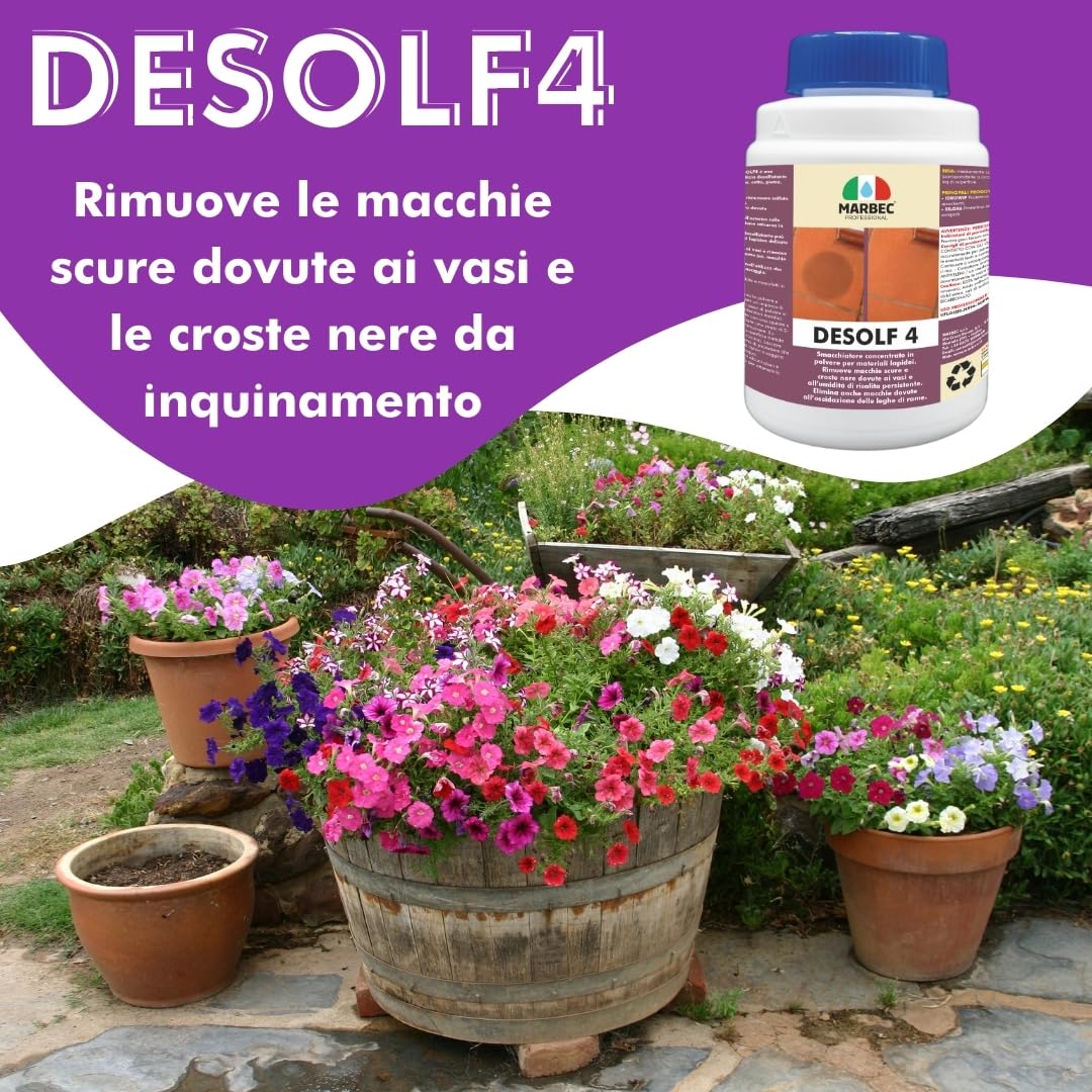 MARBEC DESOLF4 1KG Smacchiatore per la rimozione delle macchie dei vasi e dell'umidità di risalita su cotto, pietre e materiali lapidei