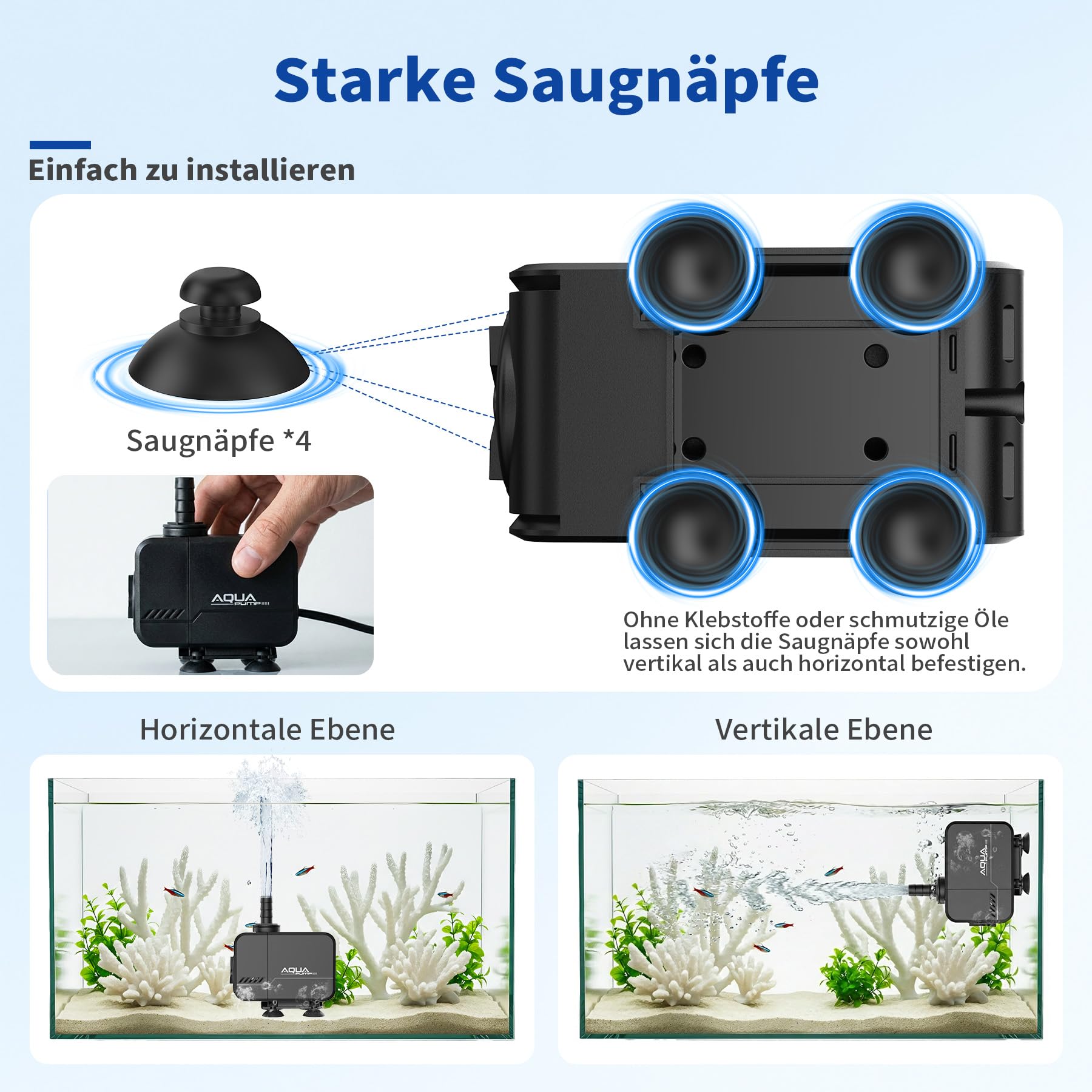 LED Mini Aquarium Wasserpumpe 40W 3000L/H Schutz vor überhitzung Leise Springbrunnenpumpe mit bunten Lichtern für Aquarien Fischtank, kleine Teichpumpe Förderhöhe 3m mit 1,6m Kabel & 3 Düsen
