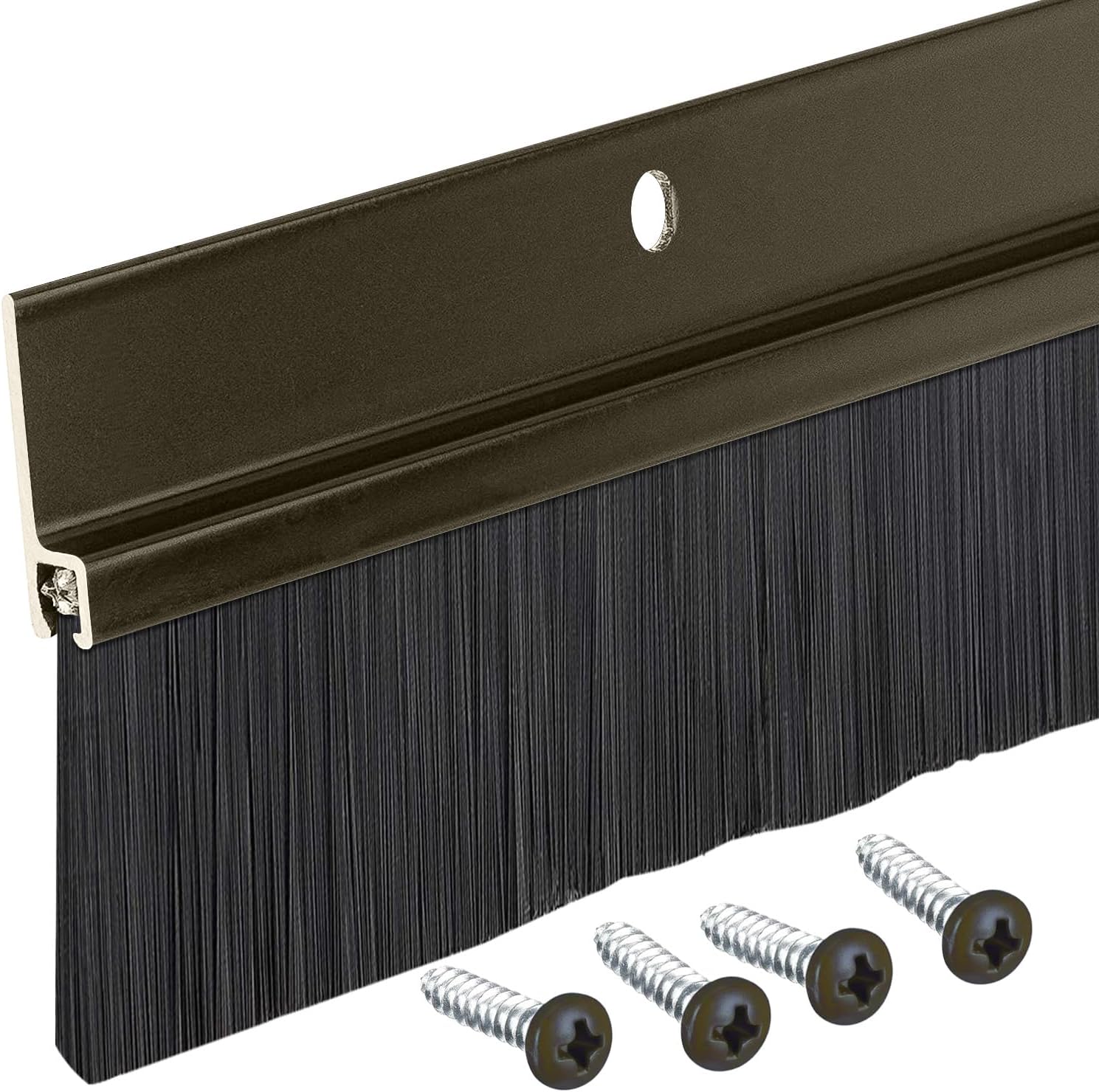 Randall Manufacturing Co., Inc | Door Sweeps – Aluminum & Brush | Brush Sweeps for Gaps Up to 1 ½” | Brown Trim with Black Brush | 4 FT | Fill Gaps & Keep Unwanted Debris Out 4 feet Brown