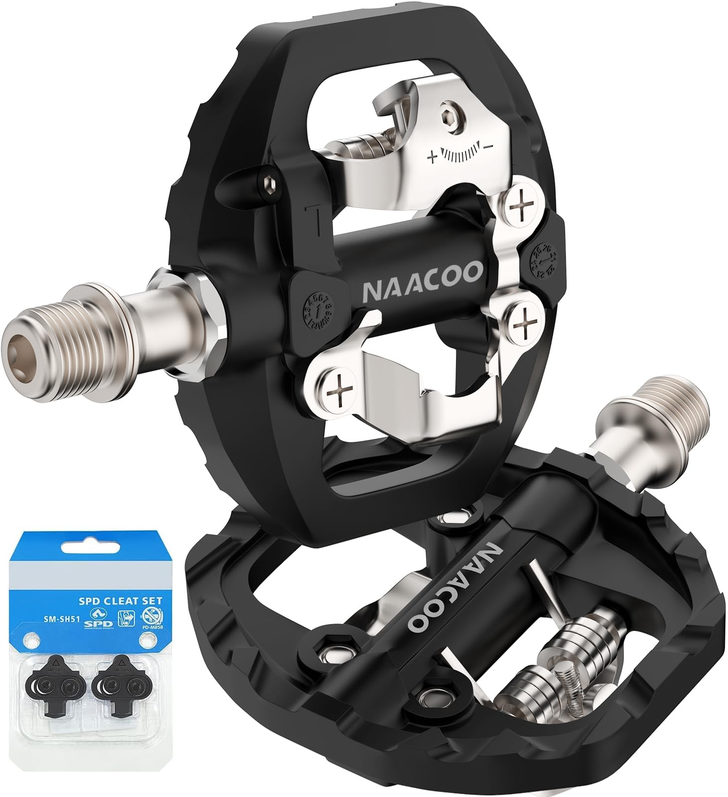 NAACOO Bike Pedals Dual Platform Compatible with Shimano SPD Mountain Clipless Pedals,3-Sealed Bearing Lightweight Bicycle Pedals for Outdoor Spin