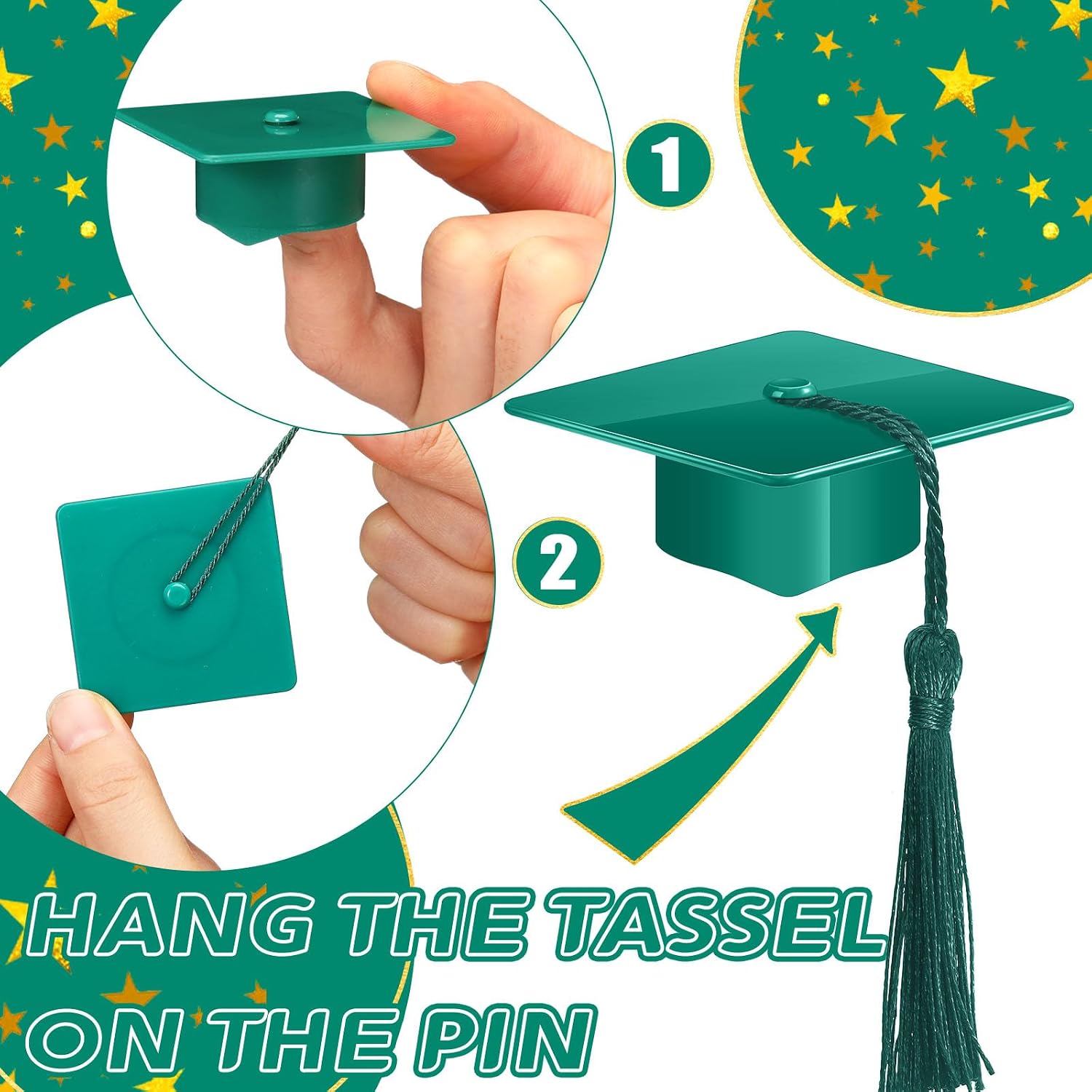 Qunclay 30 Pieces Mini Graduation Cap Green Hats with Green Tassels Plastic Grad Cake Pops Cover Toppers for Graduation Party Decorations image 5