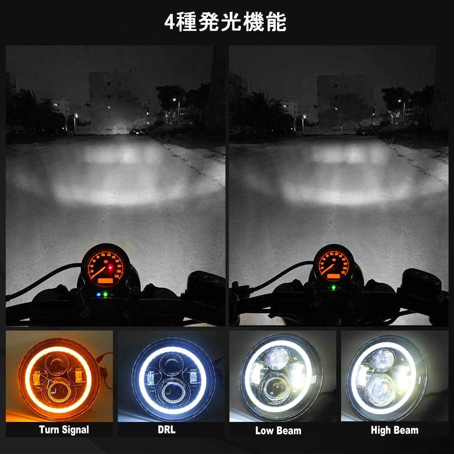 Amazon | GREENBEAN 7インチ LEDヘッドライト 45w Hi/Lo ホワイト 