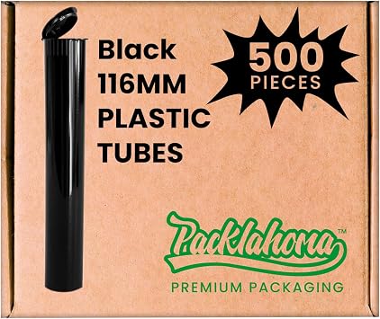500 Pack 116mm Black Pop Top Tubes with Squeeze Caps | Plastic Containers for Packaging Storage Herbs and Spices 500 Count