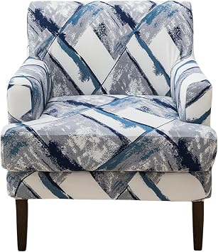 Stretch Chair Covers with Arms 2 Piece Banquet Armchair Slipcover with Cushion Cover Printed Accent Chair Cover Furniture Protector for Living Room