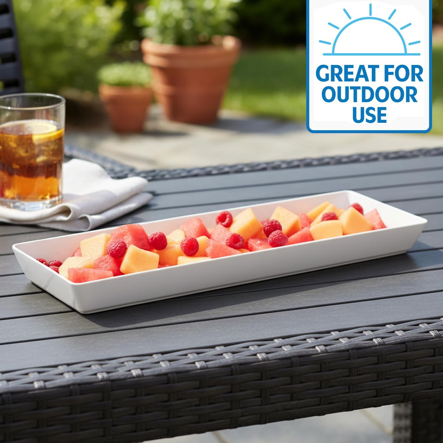 US Acrylic White Plastic Serving Trays (Set of 4) 15” x 5” | Narrow Unbreakable Reusable Rectangular Party Platters | Serve Appetizers, Fruit, Veggies, & Desserts | BPA-Free & Made in USA - Image 7