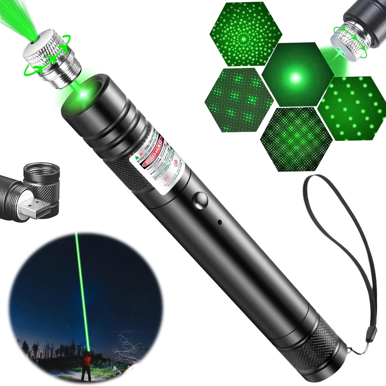 TecoKart ® Laser Light Powerful Battery, USB Rechargeable Lazer with Star Cap 3000 Meter Long Distance Green Laser Pointer for Presentations, Stargazing, Hiking