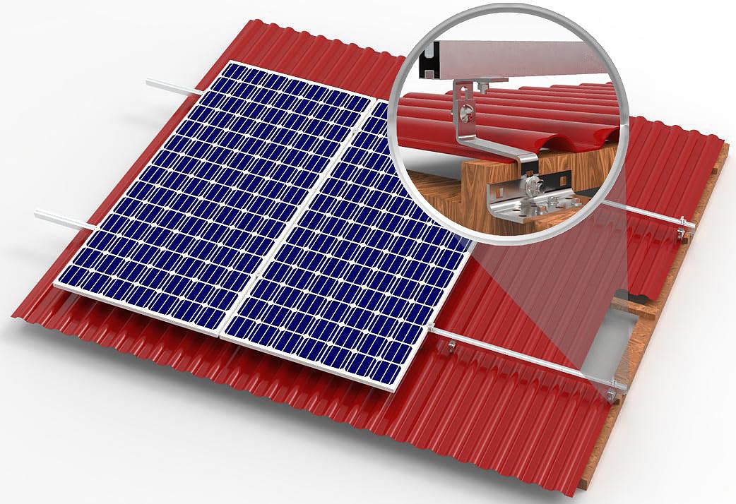 Montageset Für 4 PV-Module (2x2) Auf Schrägdach Inkl. 4x