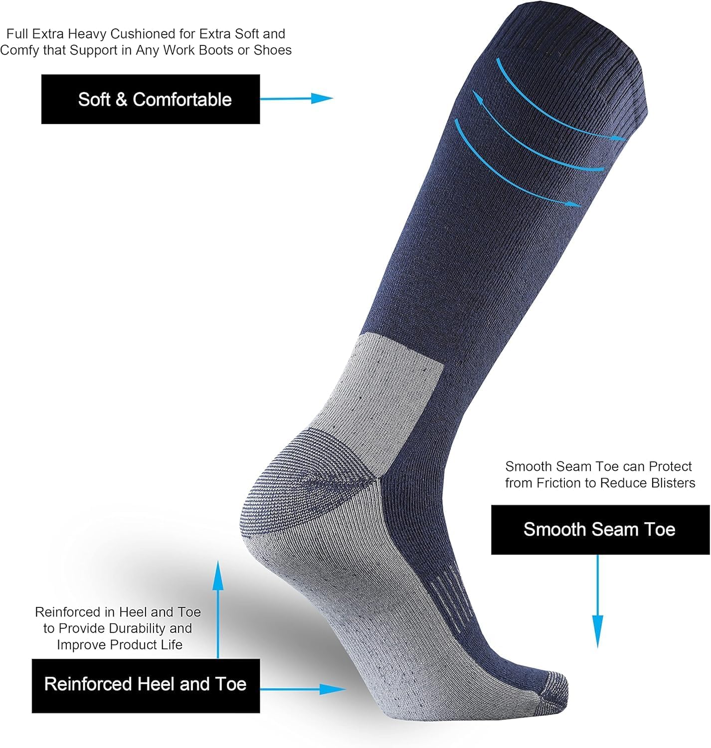 SoxDaddy Men's Cotton Full Cushion Over the Calf Socks Knee High Socks Tube Team Sports Socks for Men 3 Pairs - Image 5