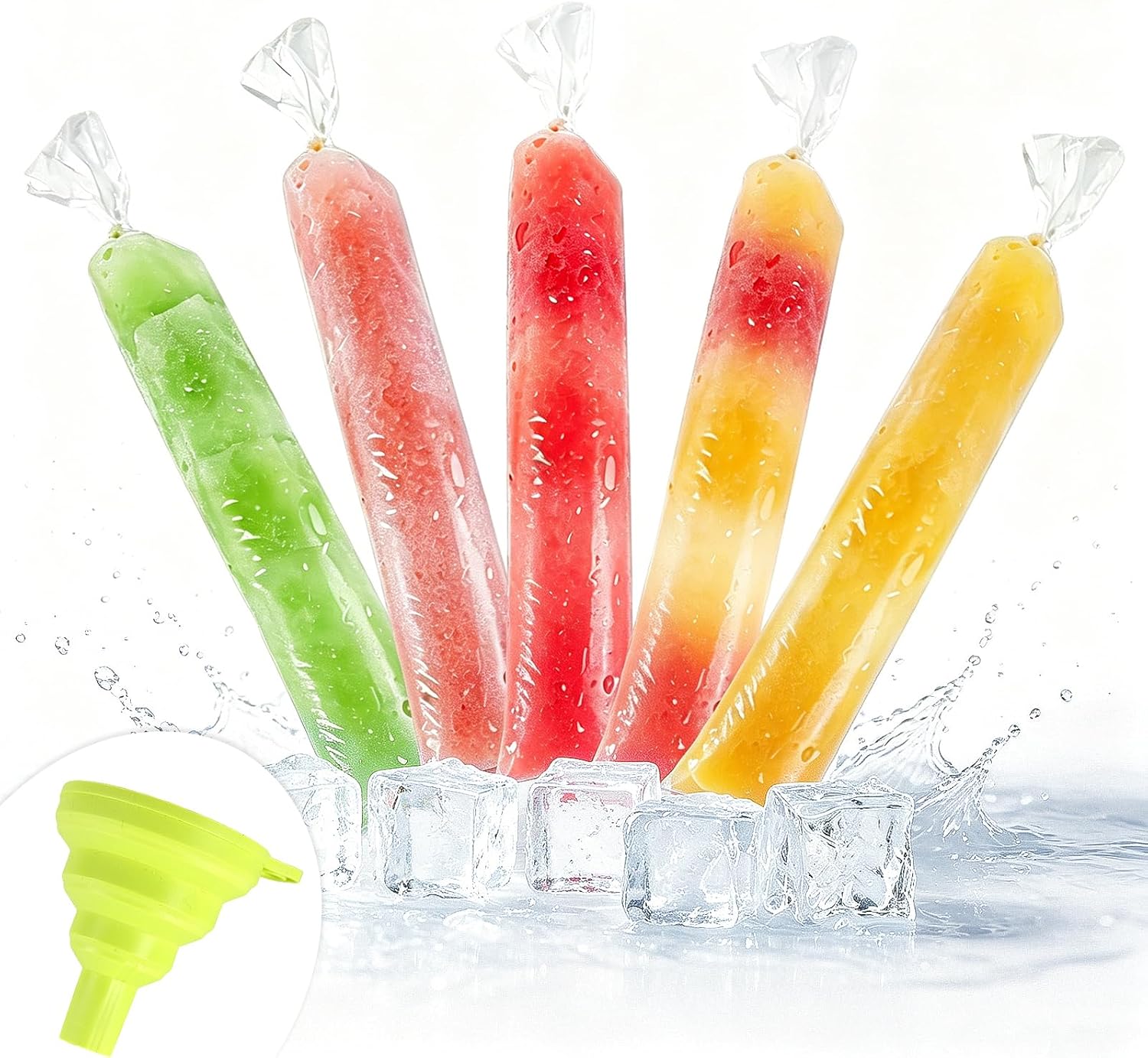 250 Disposable Ice Pop Bags 2x12 Inch with Silicone Funnel, Freezer Popsicle Sleeves for Homemade Frozen Treats, Summer Snacks for Kids, Outdoor Picnic Camping Supplies