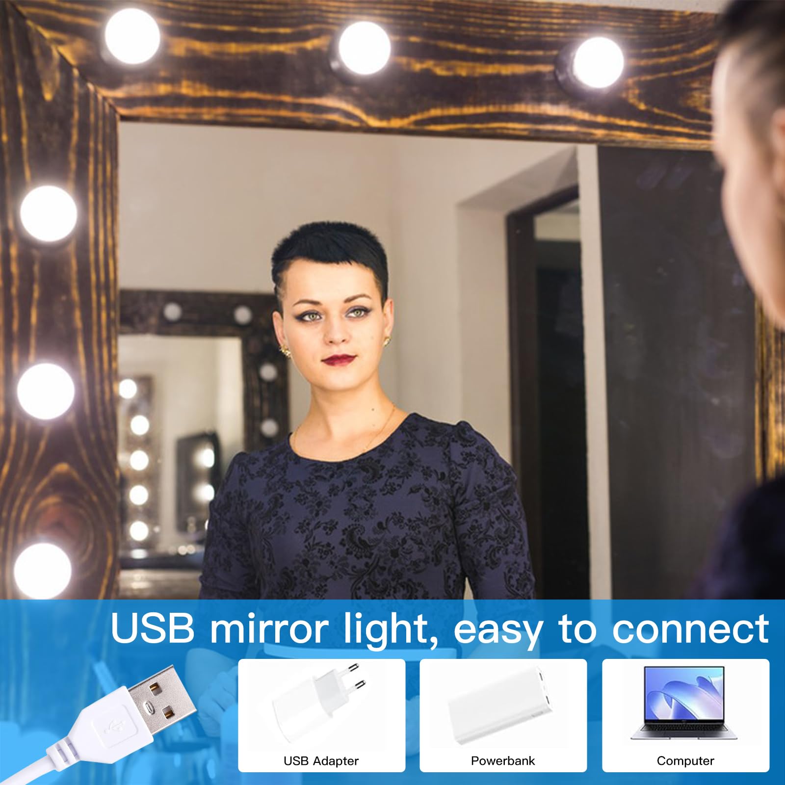 Luz de Maquillaje Led con 12 Bombillas Regulables, 3 Modos de Color, Luces de Vanidad para Tocador