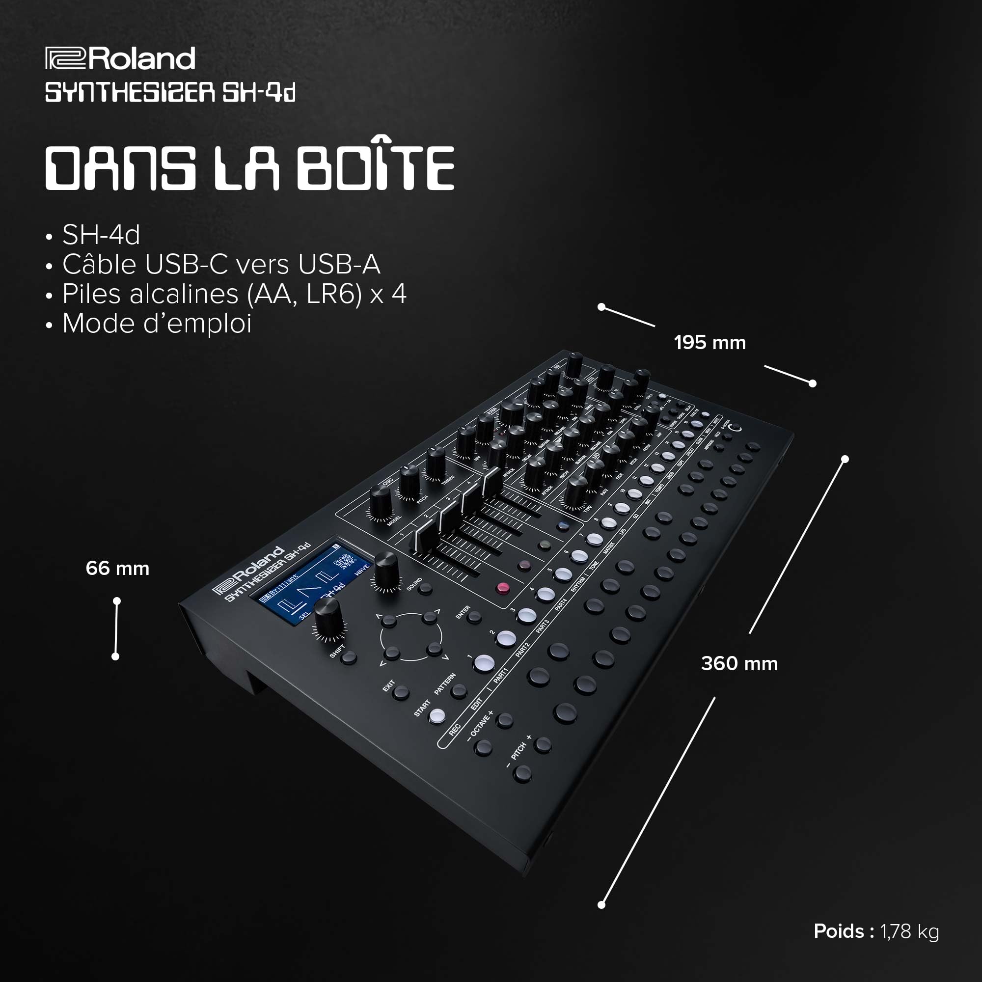 Module synthétiseur compact SH-4d Roland | 11 modélisations OSC | Des outils de conception sonore professionnels | De nombreux boutons physiques | Un séquenceur par pattern multitimbral