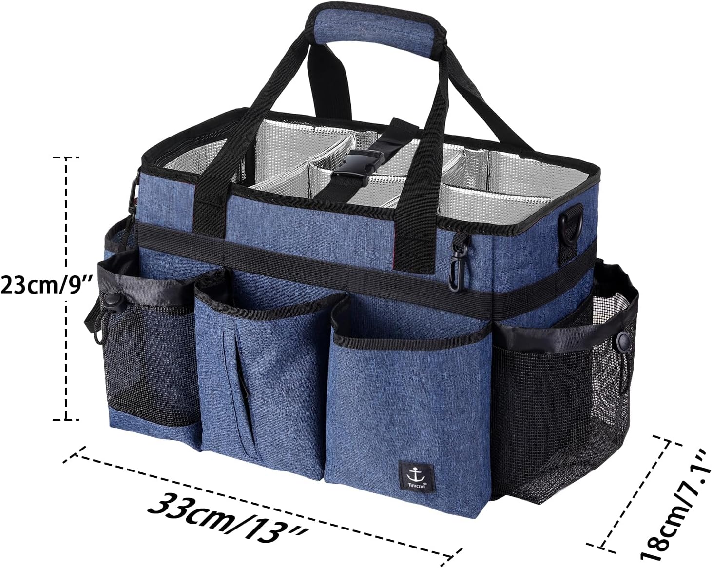 Large Wearable Cleaning Caddy Bag with Detachable Divider, Cleaning Organizer with Handles, Cleaning Supply Tote with Adjustable Shoulder Strap&Waist Belt for Cleaners & Housekeeper (Blue)