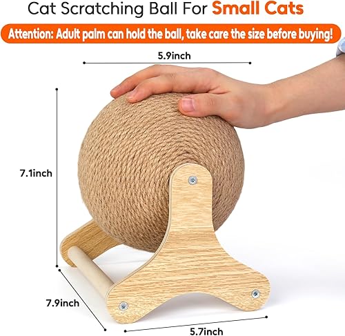 Miniatura 4 de Outamateur Juguete de bola rascador para gatos, bola rascador de sisal para gatos con soporte estable, juguete interactivo de ejercicio para gatos,