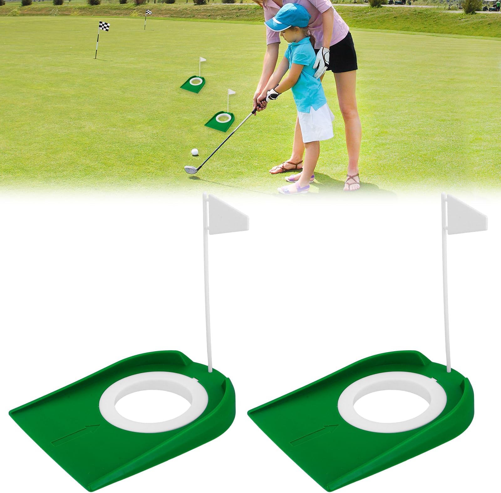 2 Pack Golf Putting Cup with Flag, Putting Practice Training Aids, Putters Hole for Men Women Indoor Outdoor Home Office Yard Lawn