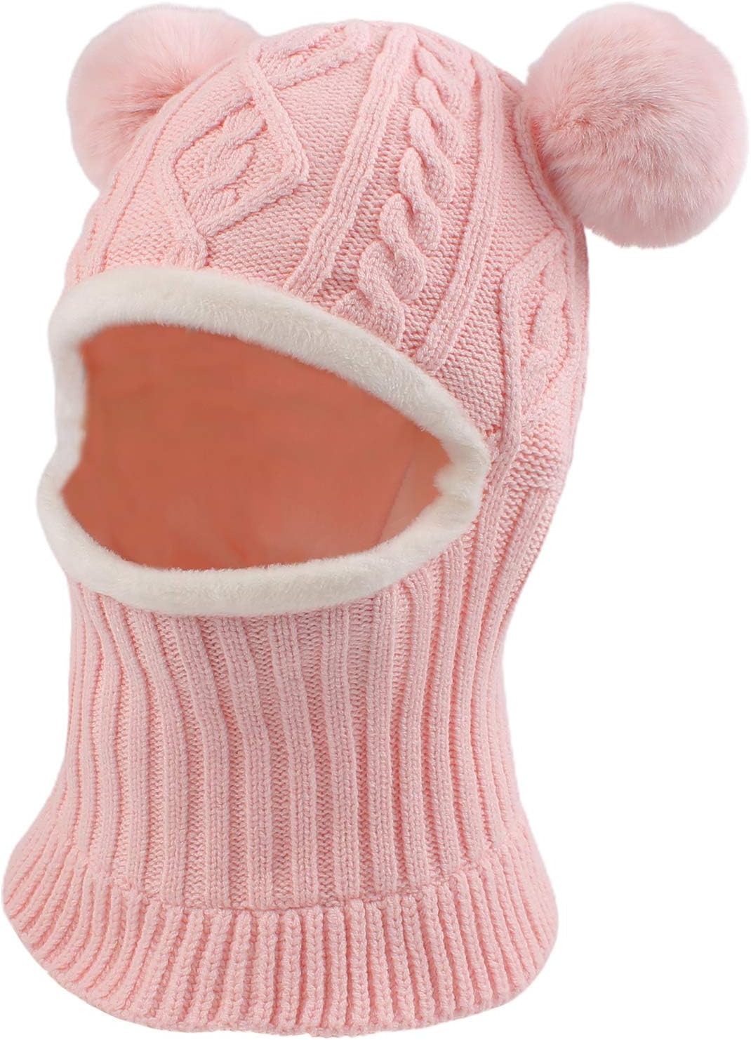 Winter Baby Knitted Hat Scarf Kids Boys Girls Hood Hats Toddler Earflap Beanie with Pompom