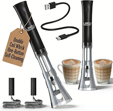Milk Frother Handheld, Low Noise Rechargeable Frother Wand with Stand, Stainless Steel Shaft for ...