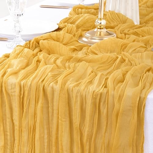 Vista 246 de MLMW Camino de mesa de estopilla azul polvoriento, revelación de género, gasa bohemia de tela de queso rústico, camino de mesa de 160 pulgadas, Azul