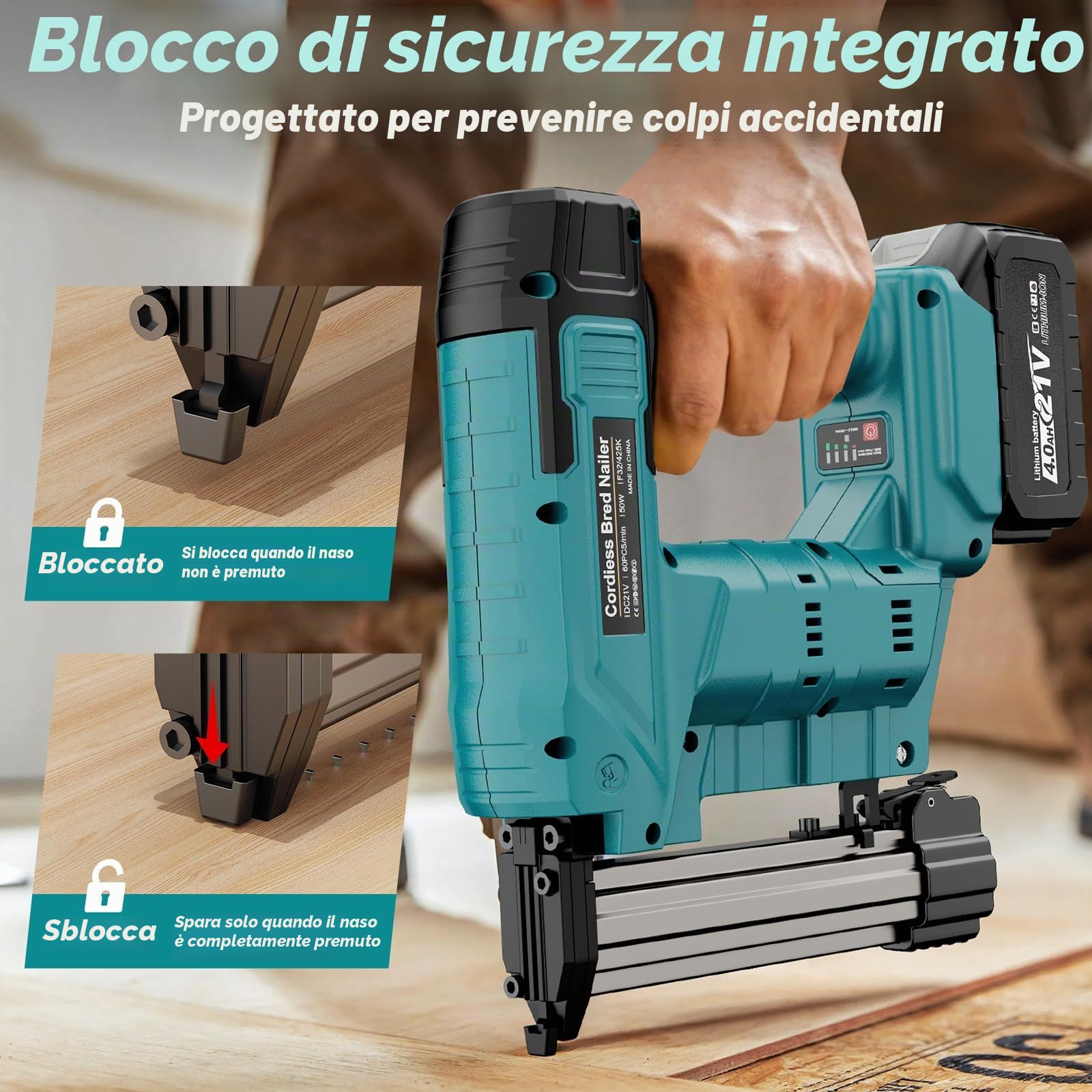 Yofuly Sparachiodi a Batteria Compatibile con Makita 18V 21V Batteria, 1 x4000mAh Batteria e Caricabatteria 3000 chiodi Pistola Graffatrice Elettrica per Legno DIY Tappezzeria Falegnameria