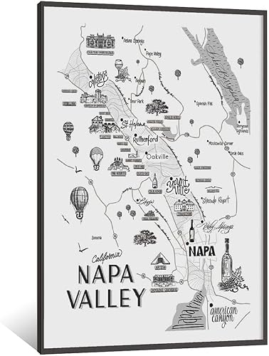 Miniatura 1 de Napa Valley Map - Mapa de vinos, amantes del vino, mapa de cata de vinos, valle de Napa, mapa tipográfico, carteles de pintura en lienzo y pósteres