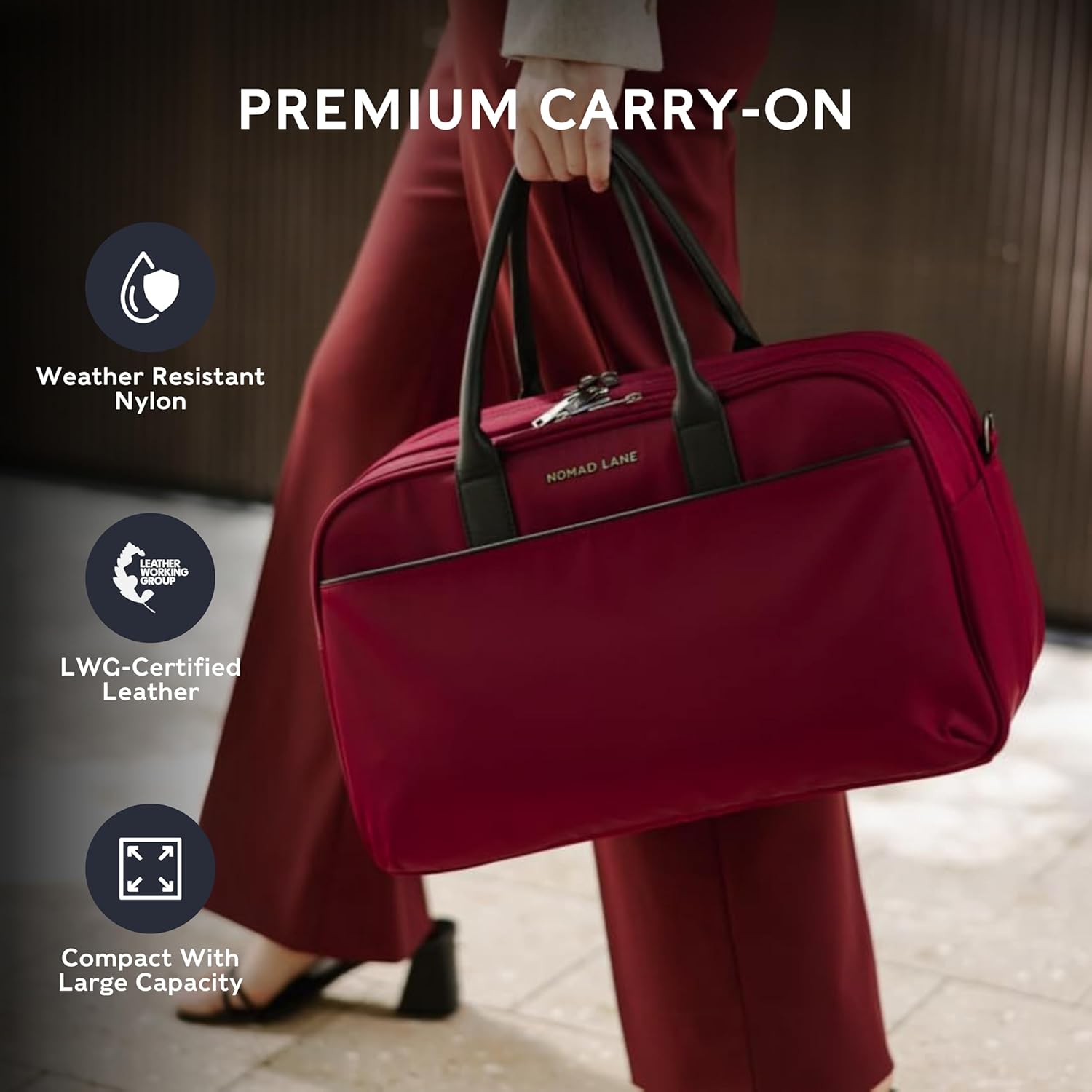 Nomad Lane Carry-On Luggage Duffel Bag, Durable & Lightweight Suitcase. Bento Bag, Personal Item Weekender Travel Bag for Men & Women, Bordeaux Berry - Image 5