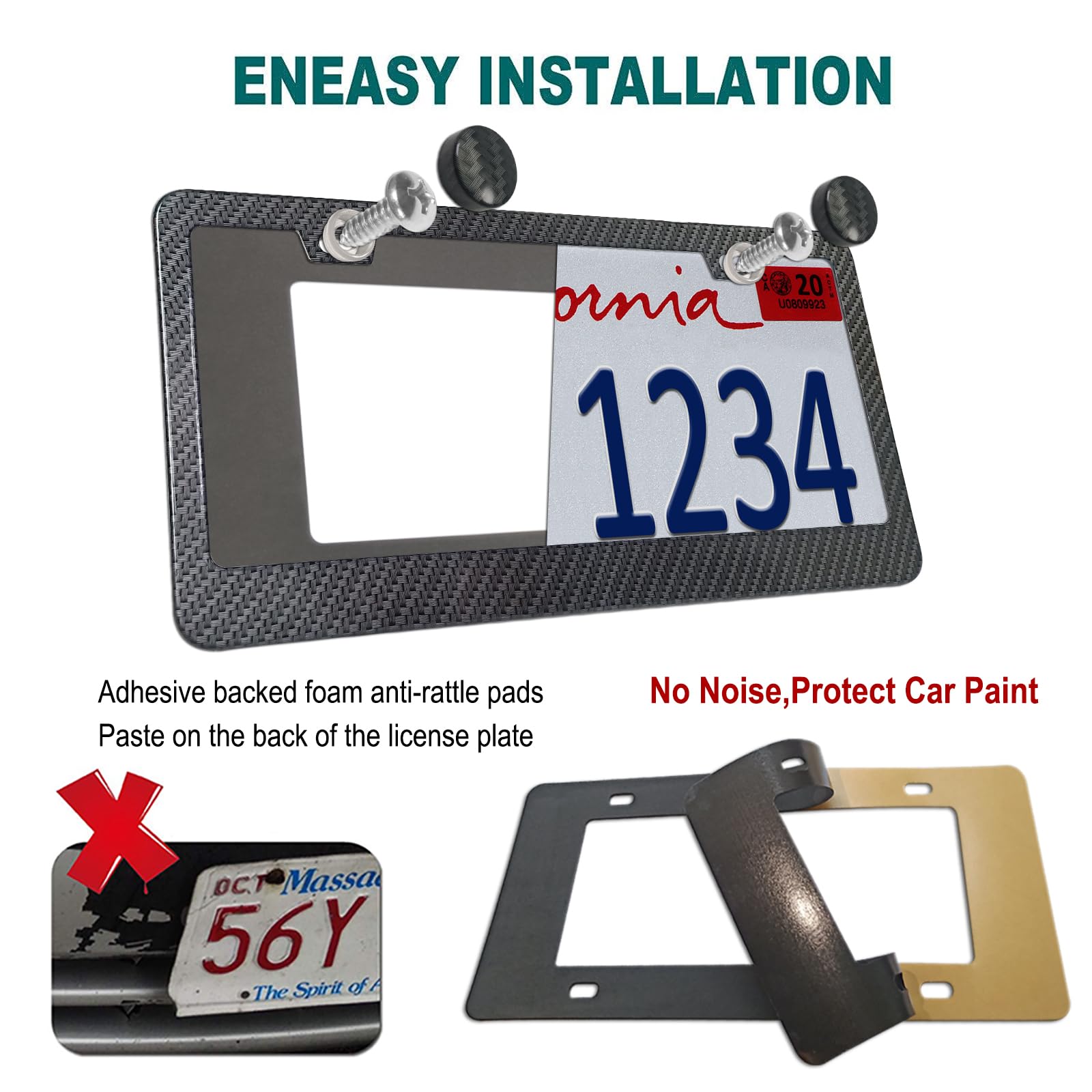 License Plate Frames ZXFOOG Carbon Fiber - 2 Pack Black Aluminum E