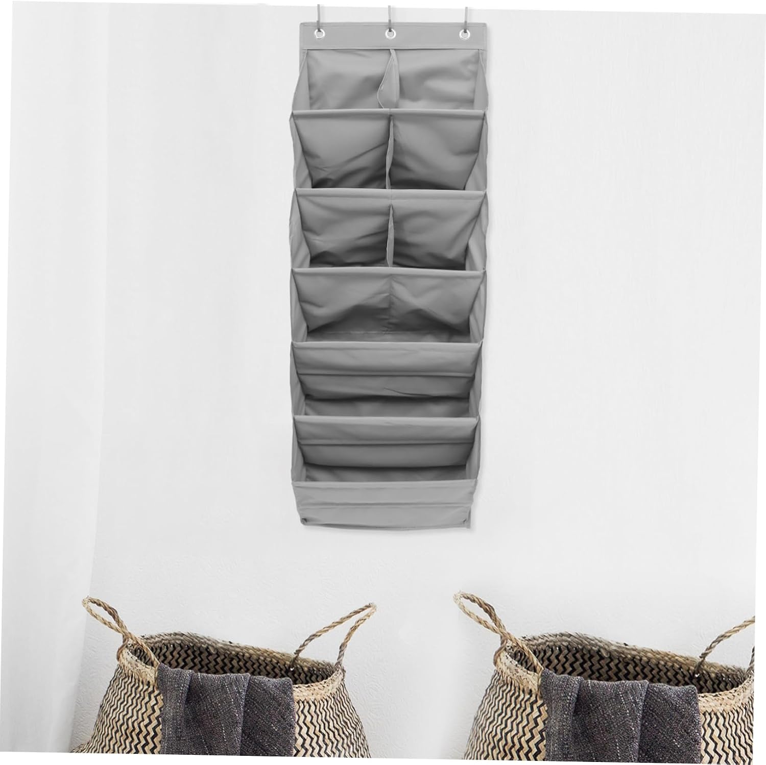 SOLUSTRE Modern Wall-Mounted Storage Bag Gray 9-Compartment Hanging Organizer No-Drill Door Storage Solution for Shoes Toys and Sundries