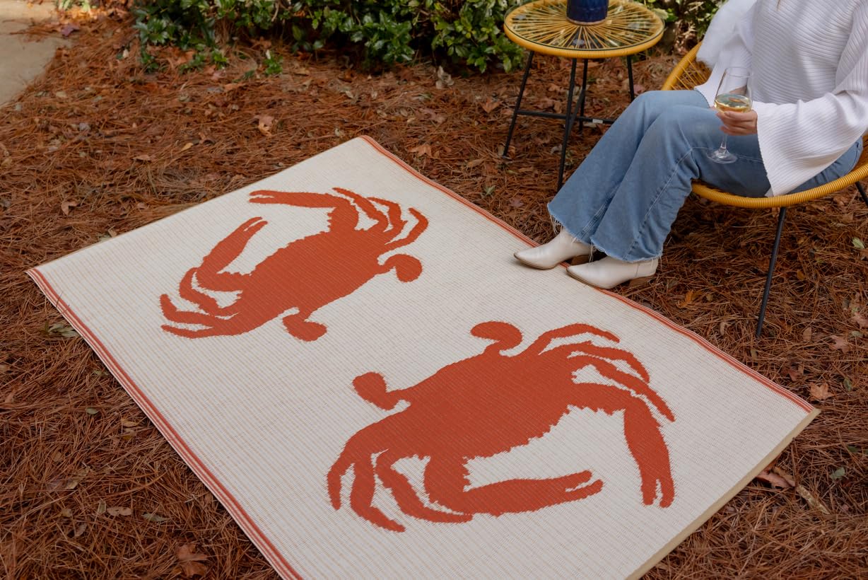 Mad Mats Crab Outdoor Rug – Reversible Plastic Mat (Blue & Teal, 4 × 6 ft) – UV‑Resistant, Water‑Repellent & Easy‑Clean – Eco‑Friendly Recycled Patio/