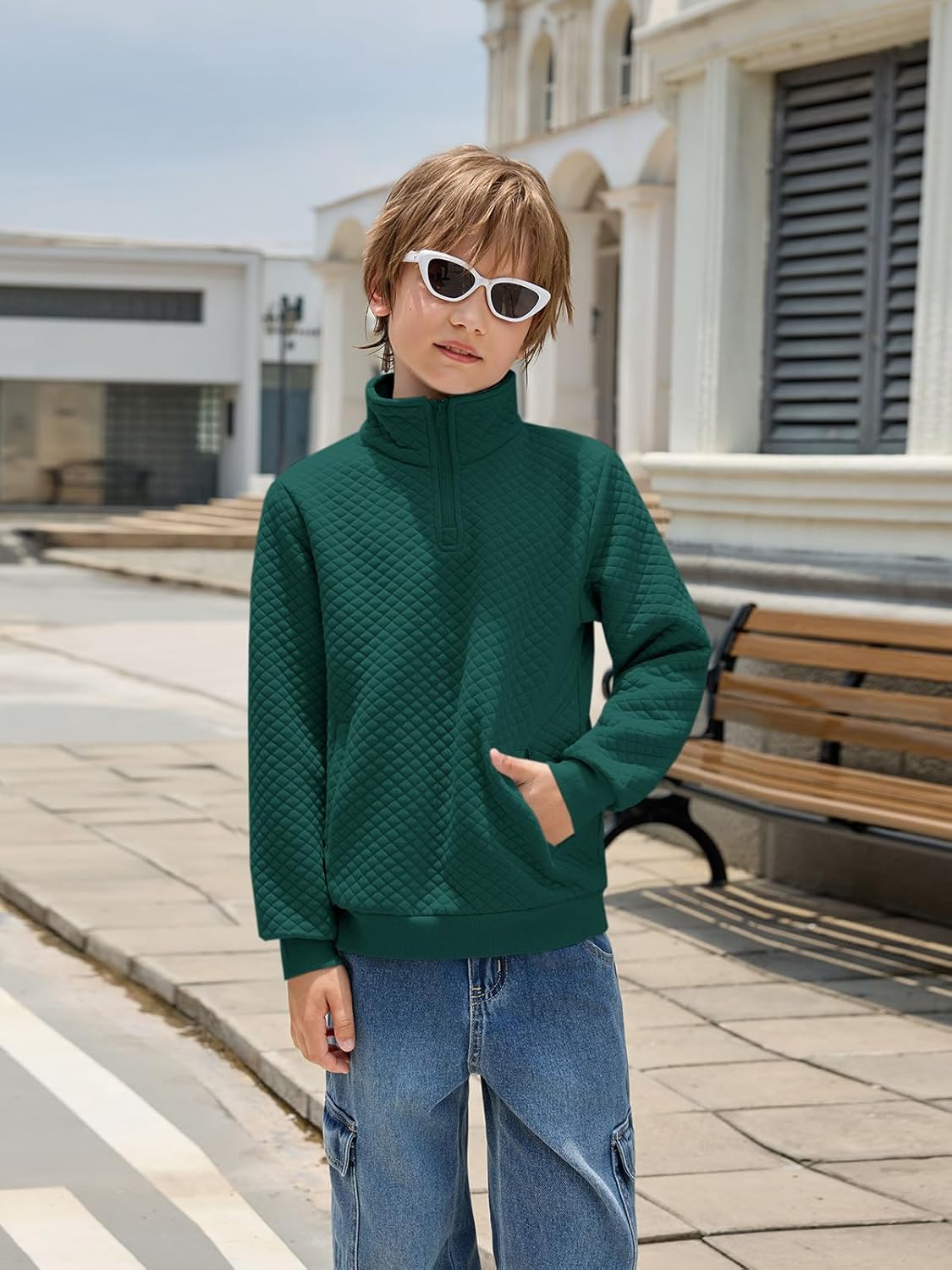 Haloumoning Boys Quarter Zip Quilted Sweatshirts Kids Fashion Long Sleeve Pullover Clothes 5-14 Years - Image 5