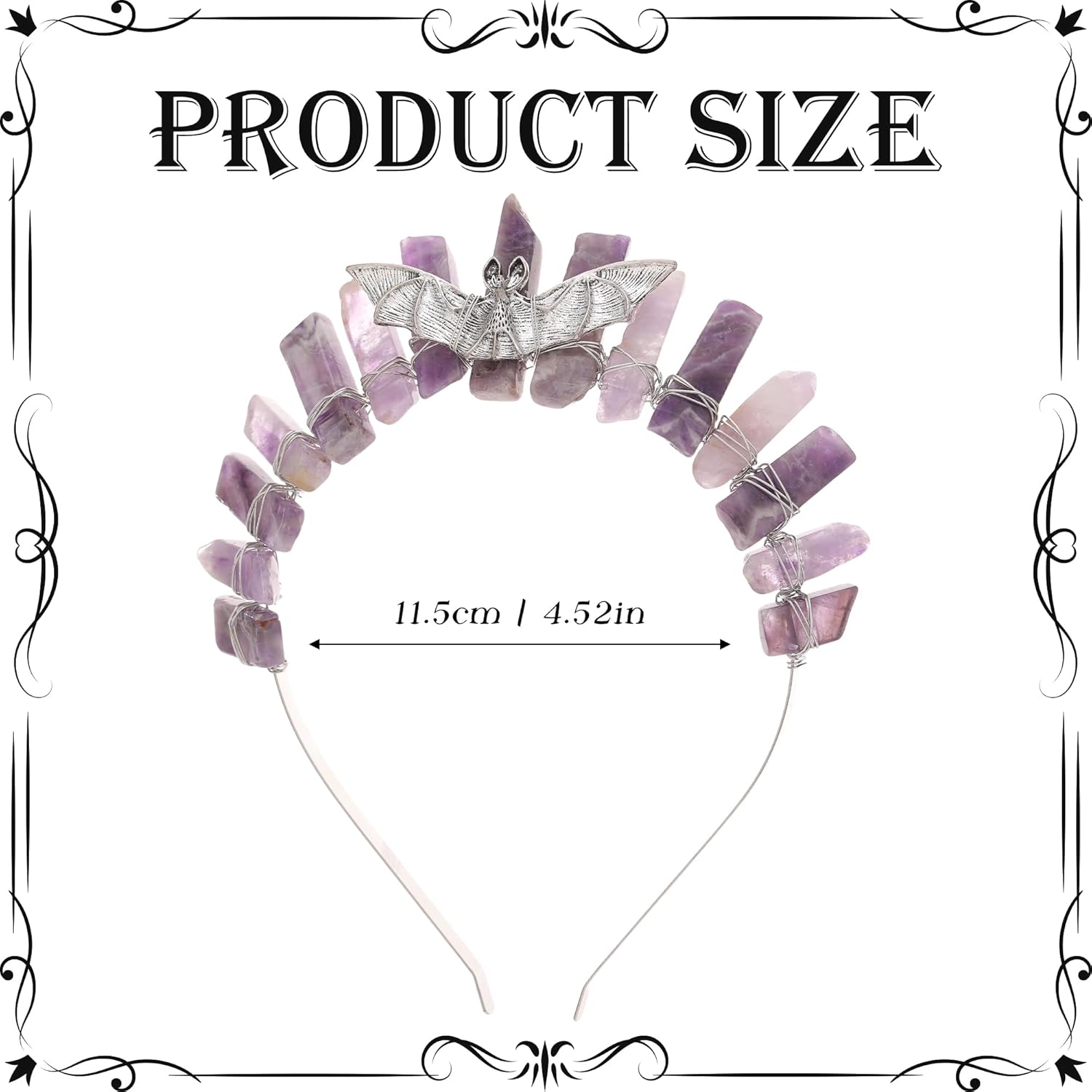 Crystal Crown for Women - Gothic Bat Elf Headband Raw Quartz Tiara Moon Headpiece for Witch Renaissance Halloween - Image 6