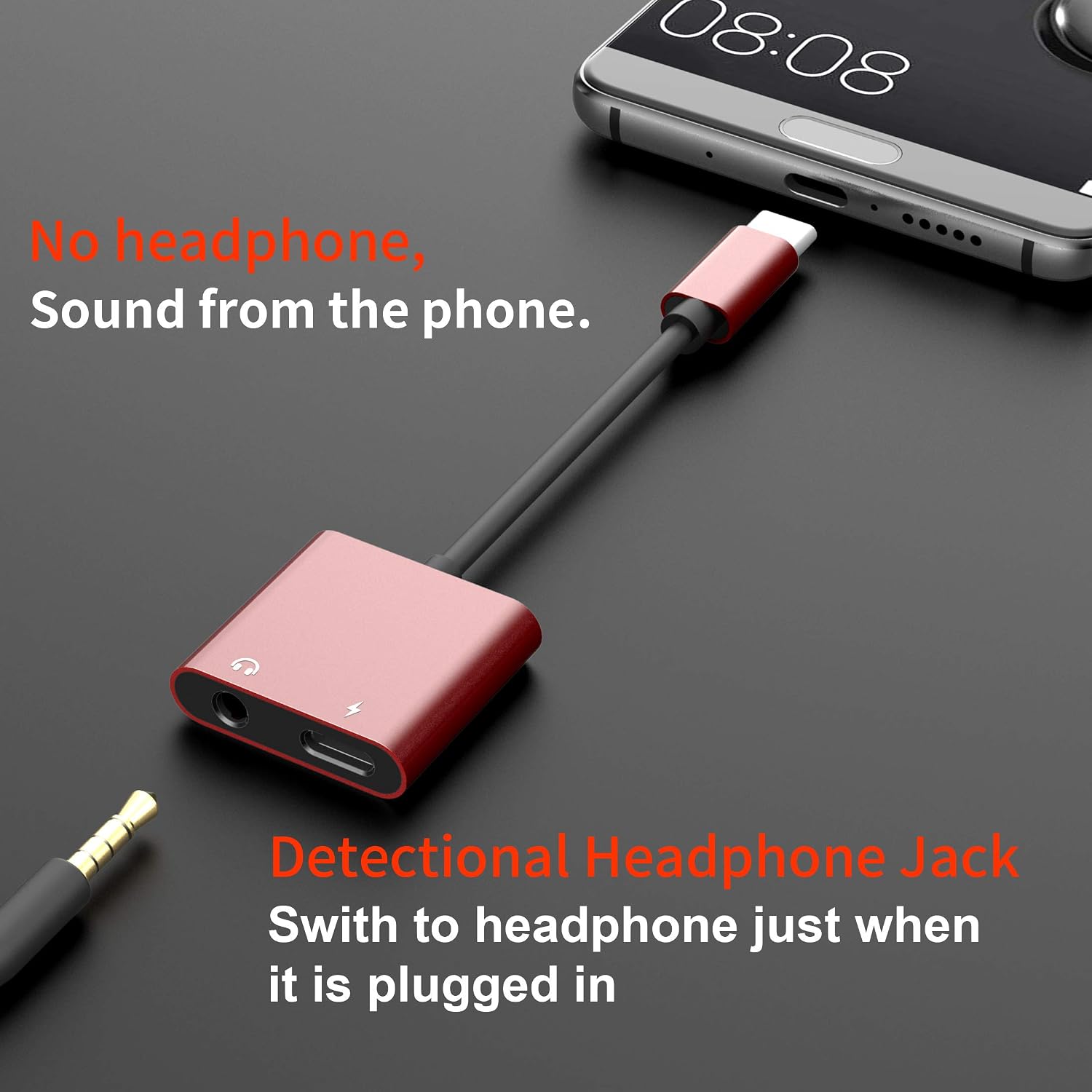 ivoros USB C to 3.5mm Headphone & Charge Adapter, Type C Audio Jack Earphone Aux Converter,Design for Samsung Galaxy S21/S20/Ultra/Note 20/10+Plus,Google Pixel 5/4/3/2 XL,iPad Pro/Air 4/Mini 6-Red