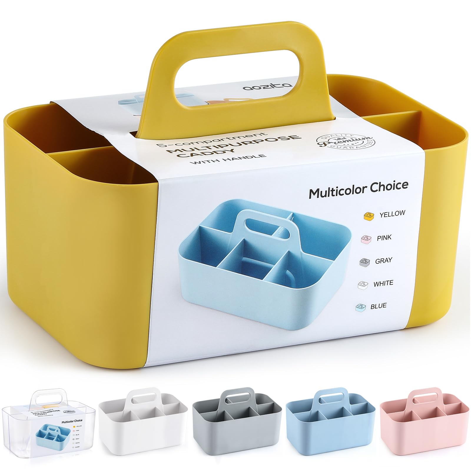 Multiuse Caddy Organizer w/ Handle - Stackable Plastic Tote Bin - Art Craft Supplies, Office, Desk, Stationery Pen Holder, Kitchen, Utensil, Makeup, Bathroom, Shower, Cleaning, Dorm Organizer - Yellow