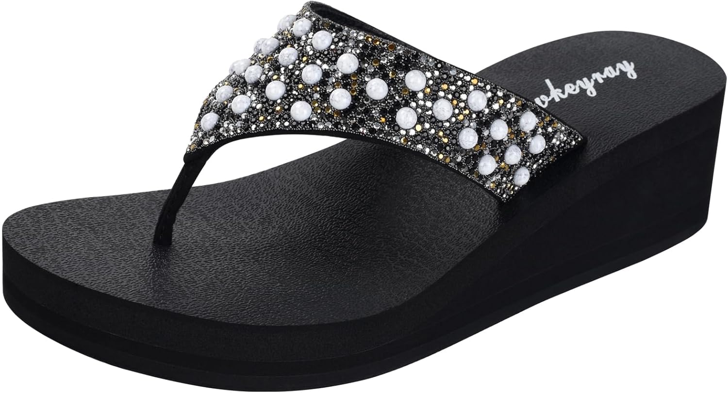 Lowkeyray Women's Rhinestone Flip-Flop Sandals