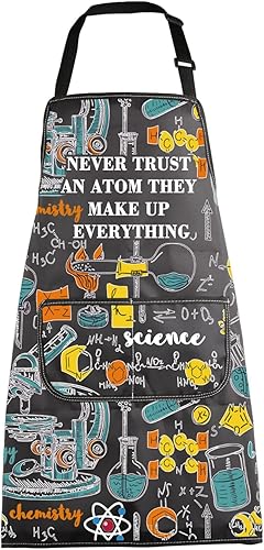 MBMSO Delantal de ciencia - Divertido delantal de técnico de laboratorio 'Never Trust an Atom' - Perfecto para los amantes de la ciencia