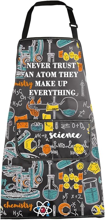 MBMSO Science Apron - Funny Lab Technician Apron Never Trust an Atom - Perfect for Science Lovers