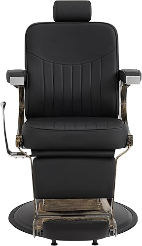 Miniatura 9 de BarberPub Silla de peluquero vintage Marco de metal resistente para todo uso Reclinación hidráulica Salón de belleza Equipo de spa 2905