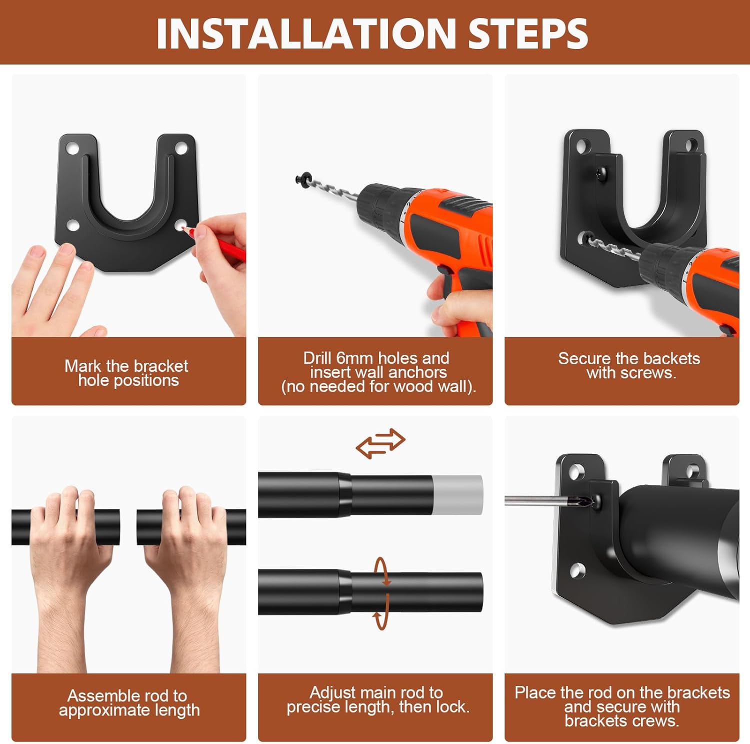 Closet Rods for Hanging Clothes, 17-84 Inches 2 pack Stepless Adjustable Closet Rod, 1.3 Inch Heavy Duty Metal Closet Rod for Hanging Clothes, Closet Bar Black for Closet Wardrobes Laundry RV