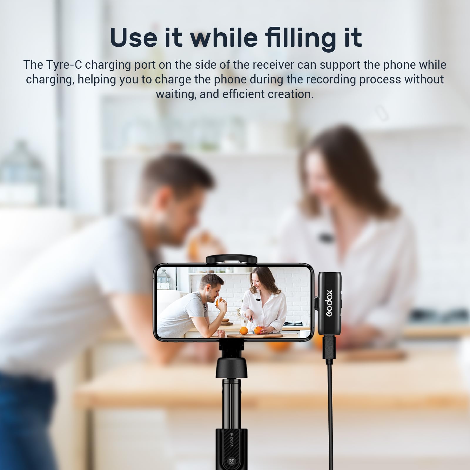 Godox WES 2 KIT2 Lavalier Mikrofon Wireless Kompatibel mit Type-C/Android | Rauschunterdrückung,1 Empfänger 2 Sender Mikrofone, Geeignet für Smartphones, Tablets für Vlogging, Livestreaming