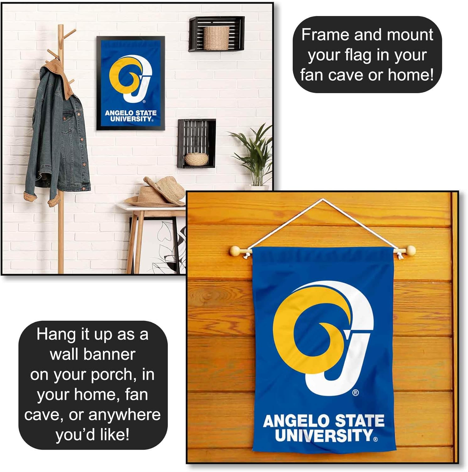 College Flags & Banners Co. Angelo State Rams Wordmark Logo Garden Banner Flag