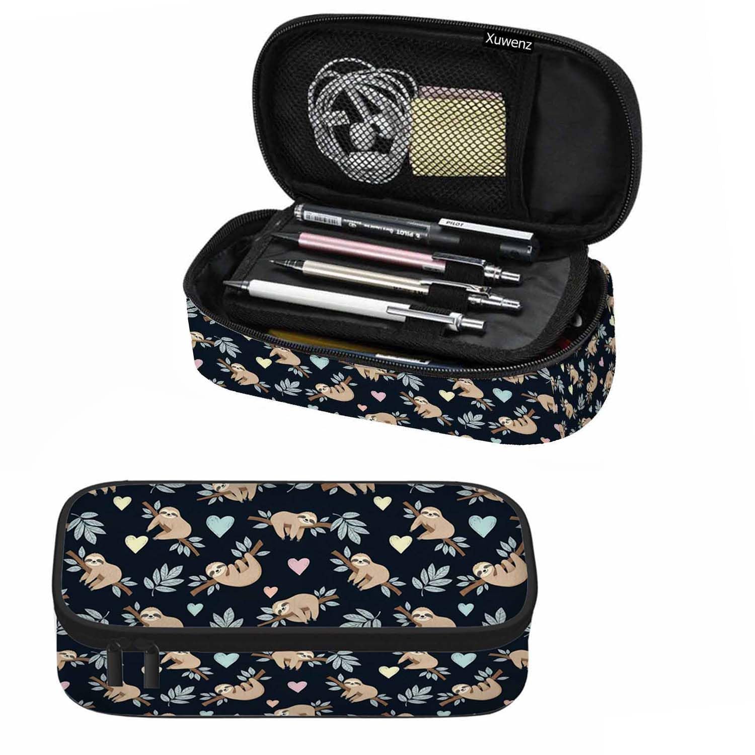 Grey Sloth Pencil Bag Sloths Bear Tree Branch Animal Floral Hearts Big Capacity Pencil Case Pencil Pouch Pen Bag School Students Boy Girl