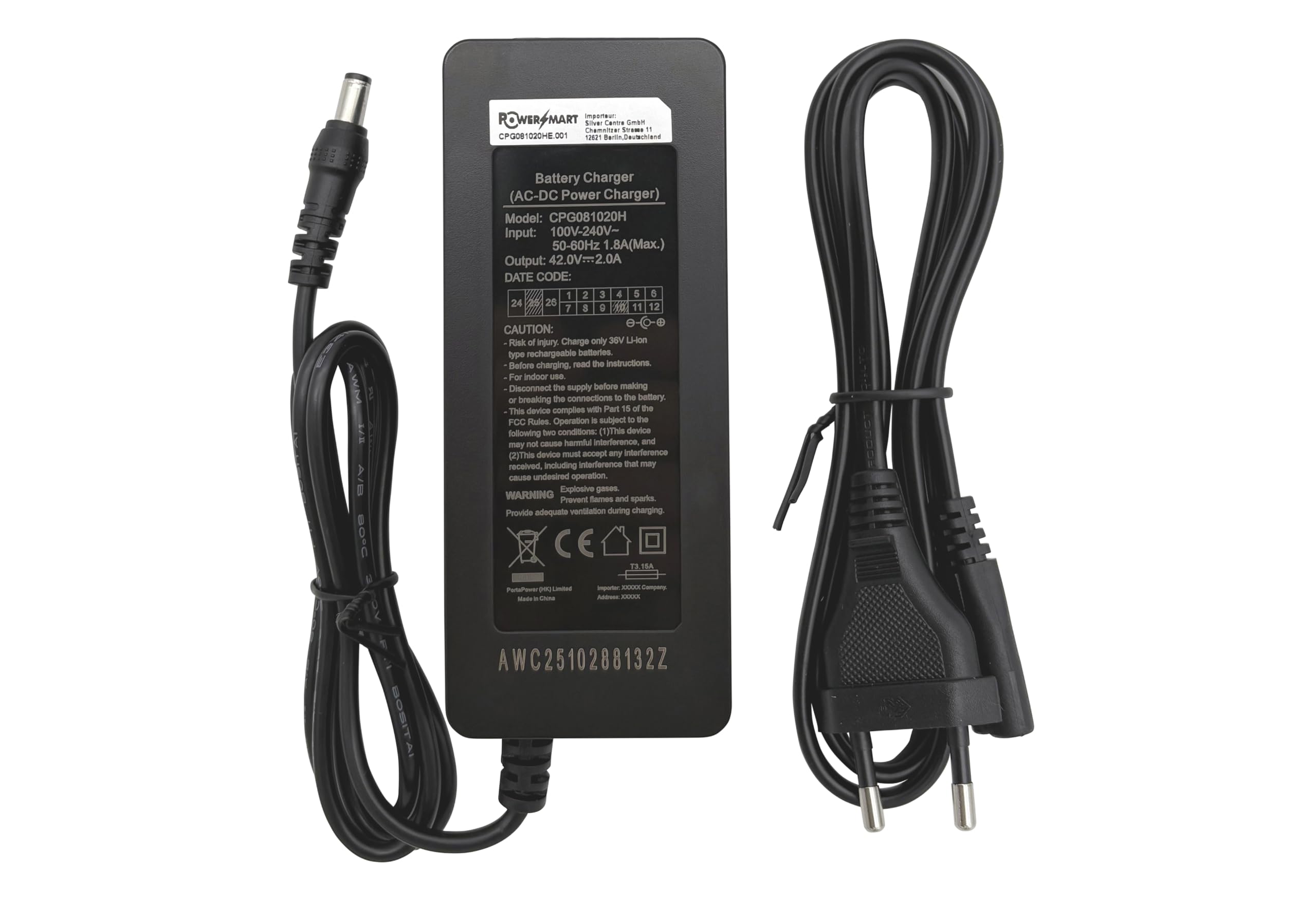 PowerSmart® Chargeur 42 V 2 A pour Hailong 36 V Nakamura E-City LTD E-City 68, E-Cliff, Makadam VTC Electrique E-Trax