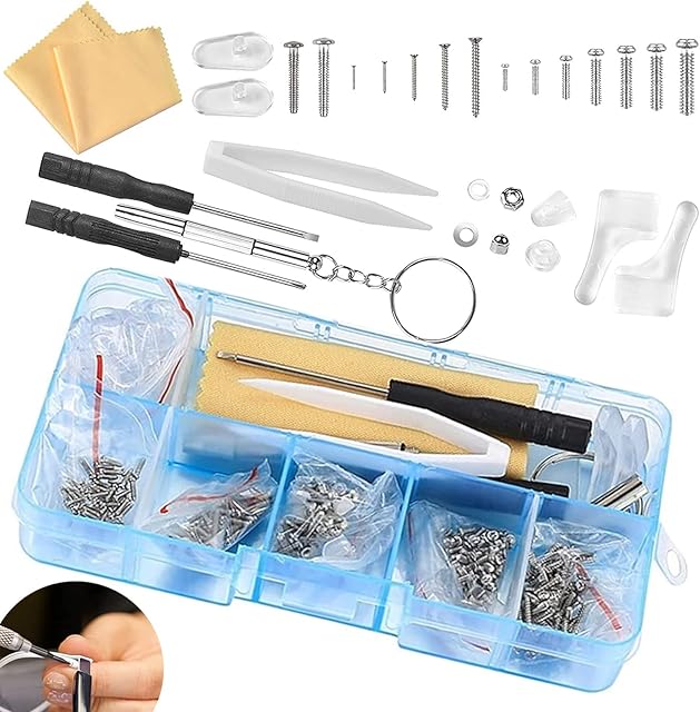 500 Pcs Eyeglasss Sunglass Glasses Repair Tool Kit Set, Spectacles Repair Kit with Mini Screwdriver, Screws Nut, Silicone Nose Pads, Glasses Cloth, Tweezer