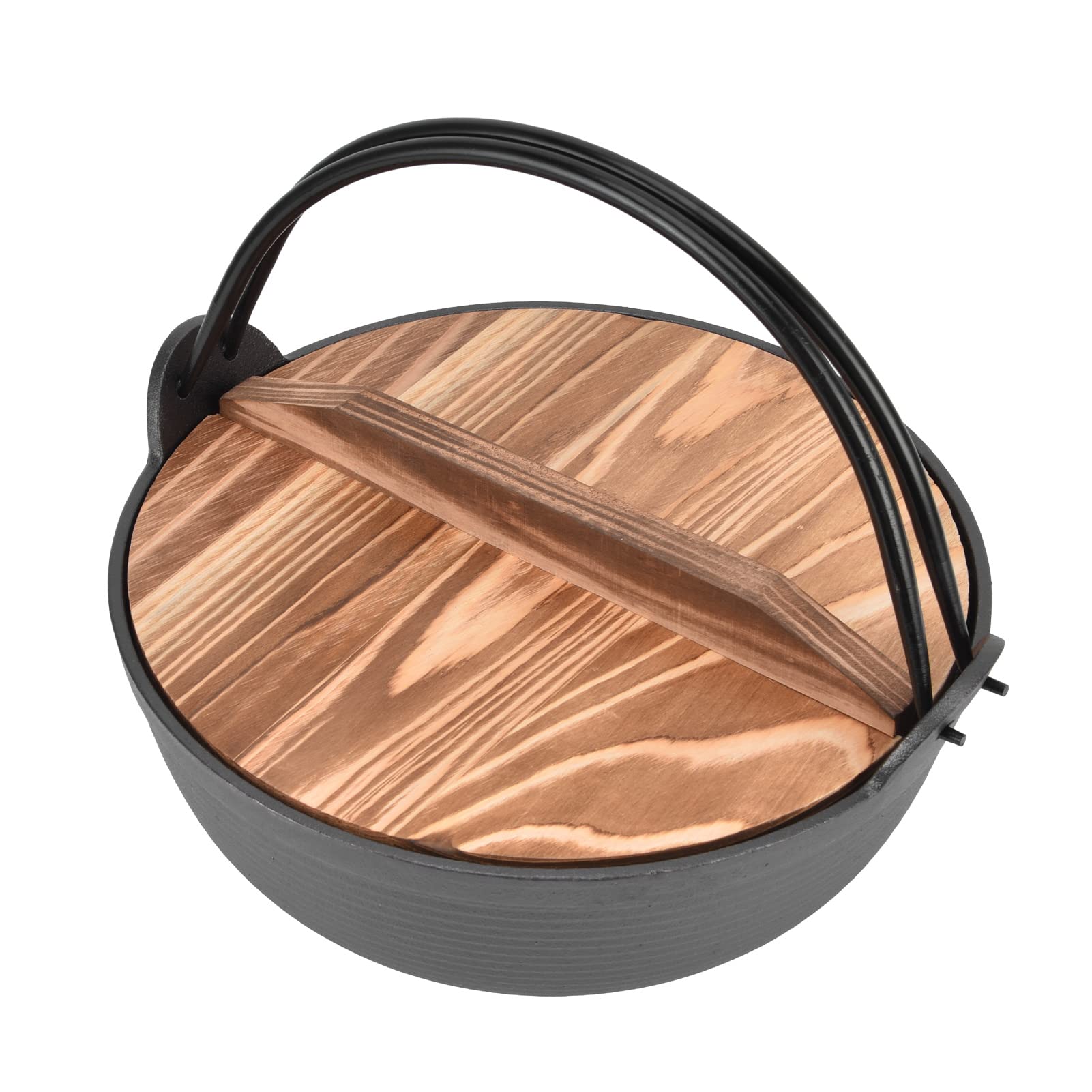 Ejoyous Sukiyaki-Topf, Gusseisentopf, 24,9 Cm, mit Holzdeckel, Japanischer Nabe-Topf für Nudeln, Shabu Shabu und Eintöpfe, Gleichmäßige Erwärmung, Antihaftbeschichtete Oberfläche für den Heim- und