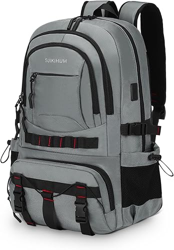 40L Hiking Backpack for Men Women, Expandable Travel Backpack for Camping, Waterproof Outdoor Hiking Daypack with USB A/C Port, Smoke Grey,Medium