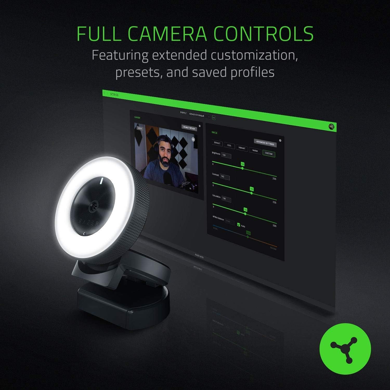 Razer Kiyo 1080p 30 FPS/720 p 60 FPS Streaming Webcam with Adjustable Brightness Ring Light, Built-in Microphone and Advanced Autofocus (Renewed)