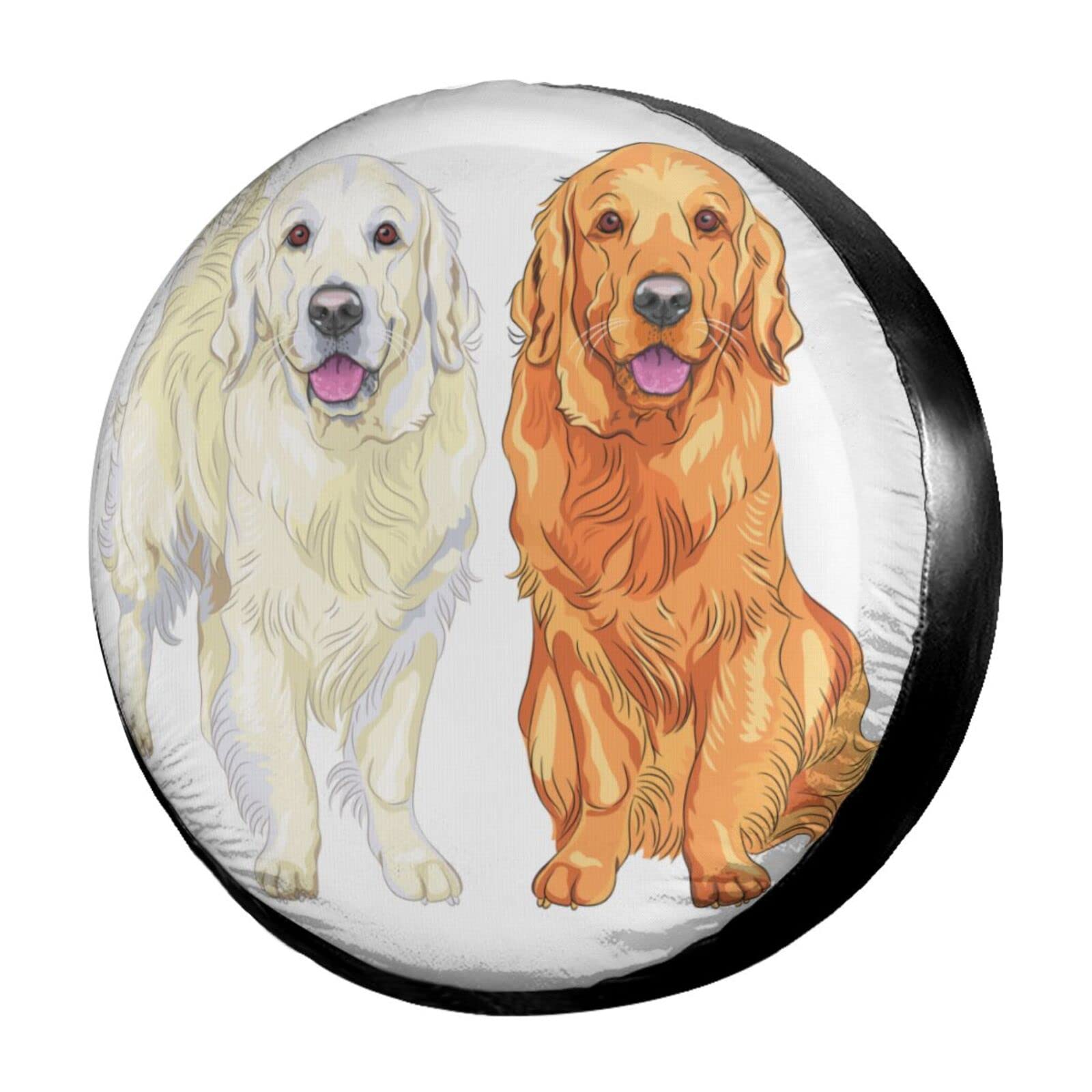 Delerain Two Golden Retriever Spare Tire Covers Waterproof Dust-Proof Spare Wheel Cover Universal Fit for Jeep, Trailer, RV, SUV, Truck and Many Vehicle (17 Inch for Diameter 31"-33")