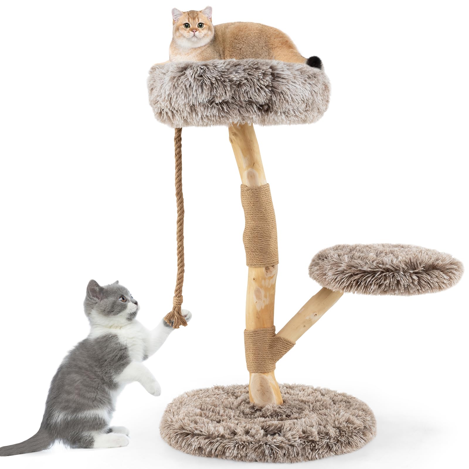 COSTWAY Árbol Rascado para Gatos de 90cm, Torre Rascador con Plataformas, Cuerda de Yute y Postes de Sisal, Torre de Escalada para Gatos en Interior de Madera para Descansar, Jugar y Afilar (Gris)