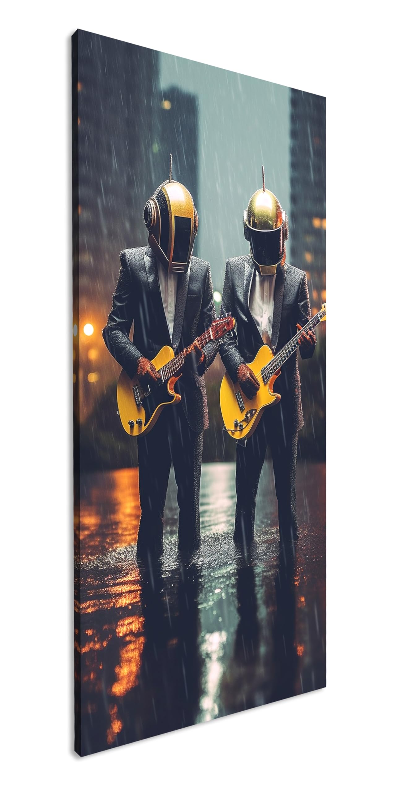 Musicisti futuristici – Eleganza ed elettronica sotto la pioggia Panorama 120 x 60 cm XXL Stampa artistica su cornice di legno/tela/parete parete decorazione soggiorno